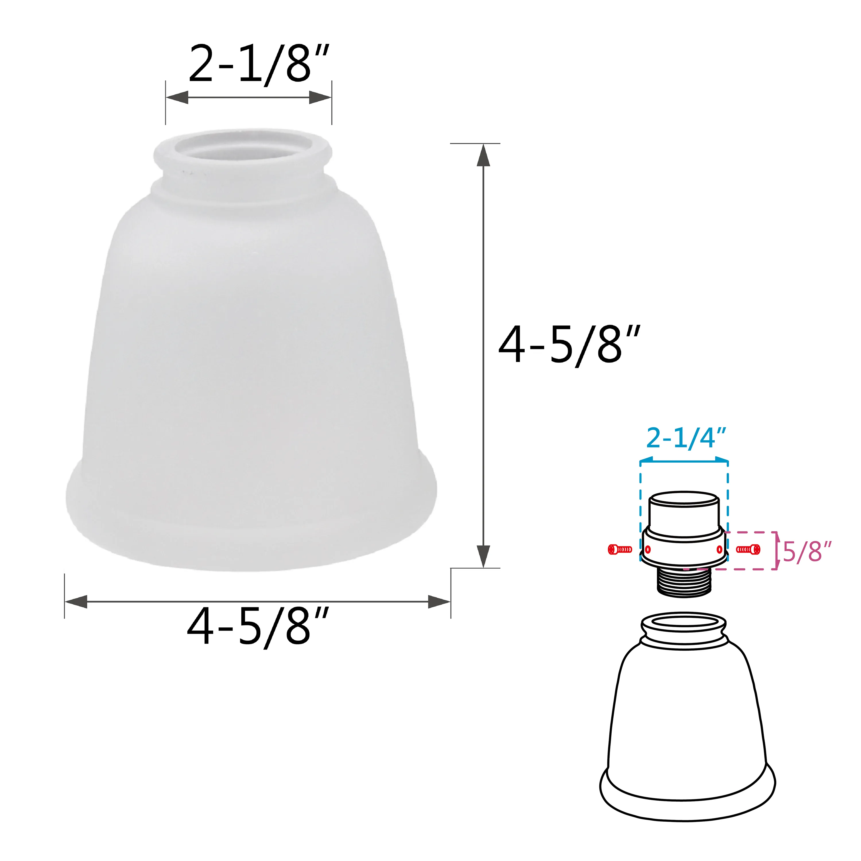 # 23045-4 Transitional Style Bell Shaped Frosted Replacement Glass Shade, 2-1/8" Fitter Size, 4-5/8" high x 4-5/8" diameter, 4 Pack