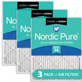 14x20x1 (13_1/2x19_1/2) Pleated Air Filters MERV 14 Plus Carbon 3 Pack