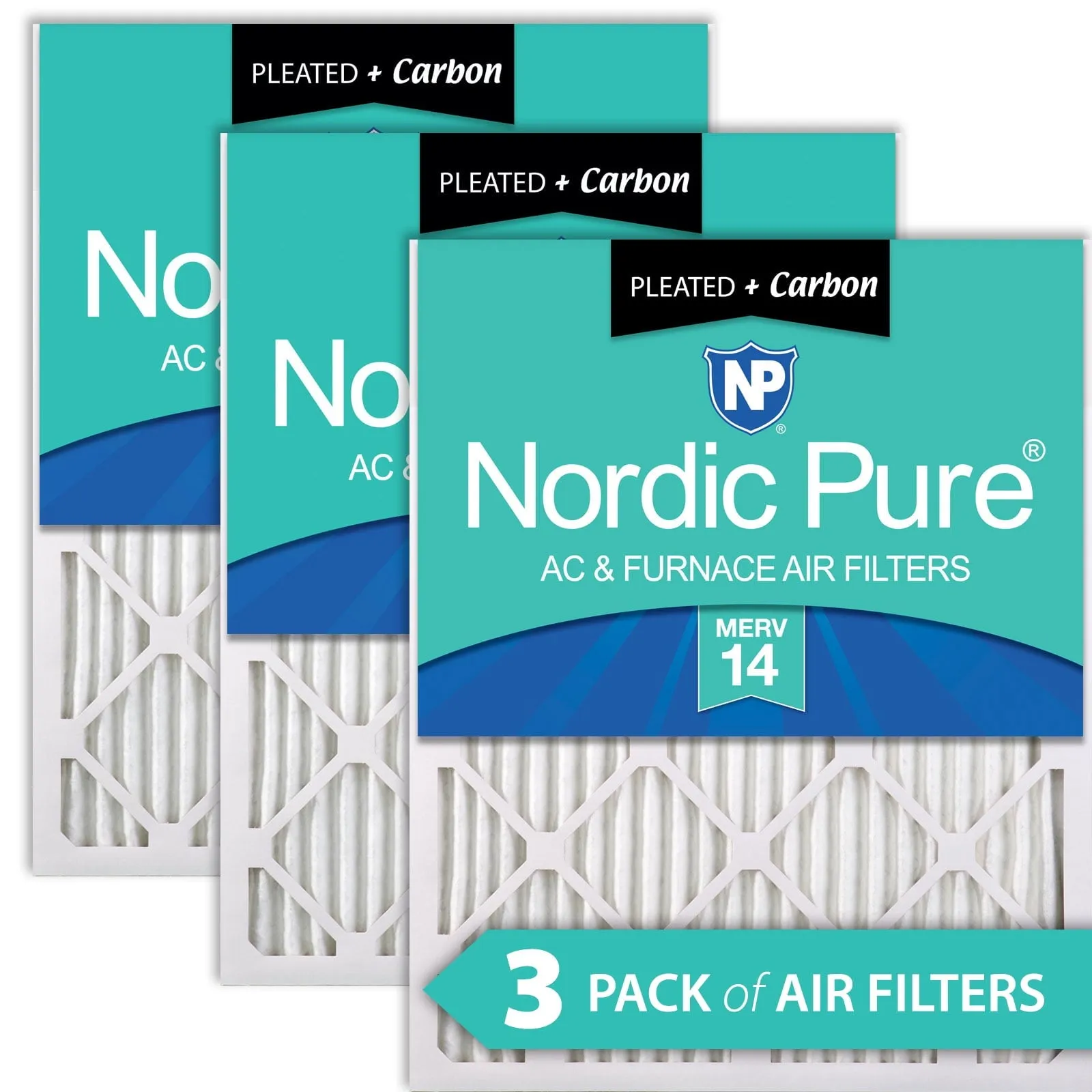 14x20x1 (13_1/2x19_1/2) Pleated Air Filters MERV 14 Plus Carbon 3 Pack
