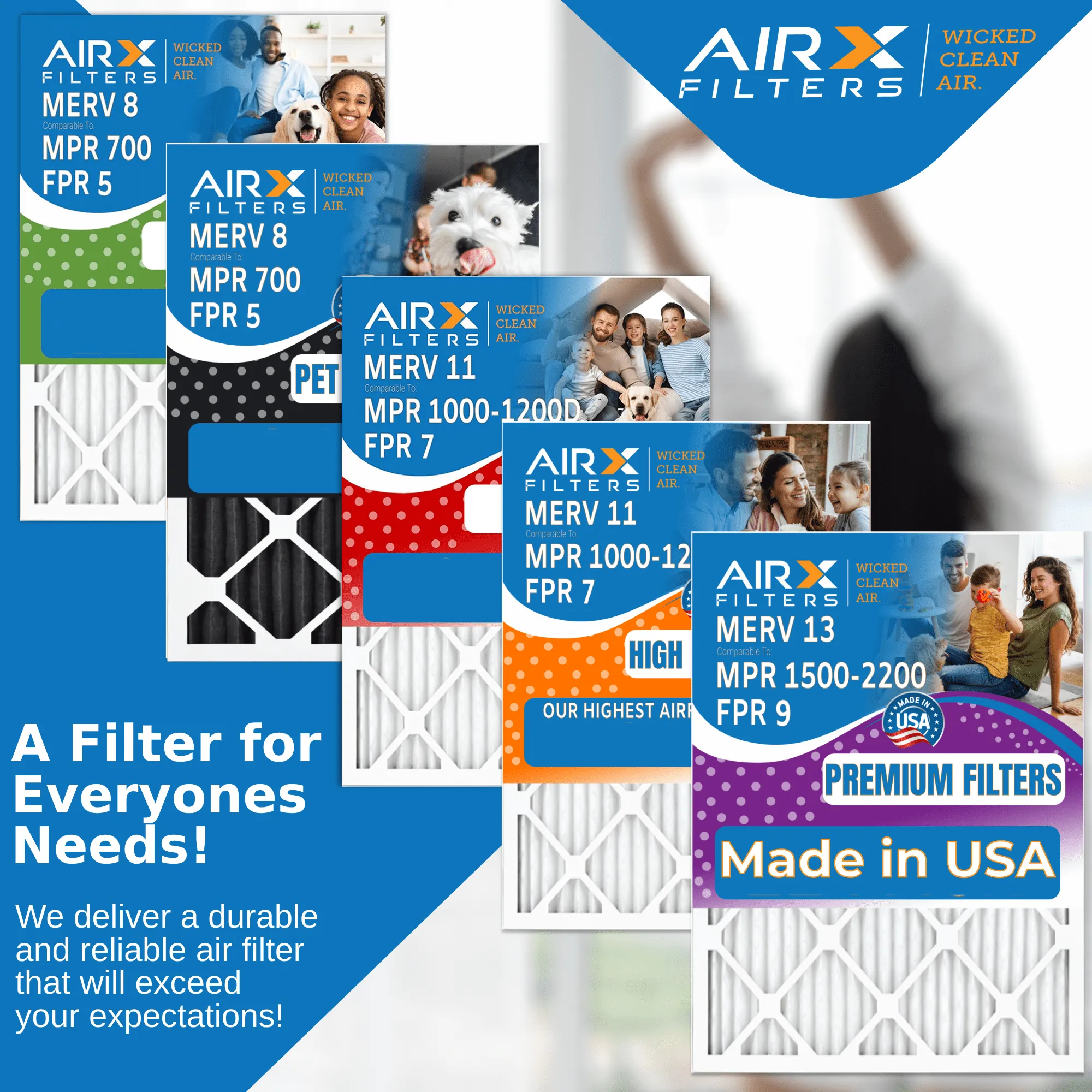 14x30x1 Air Filter MERV 13 Comparable to MPR 1500 - 2200 & FPR 9 Electrostatic Pleated Air Conditioner Filter 6 Pack HVAC AC Premium USA Made 14x30x1 Furnace Filters by AIRX FILTERS WICKED CLEAN AIR.