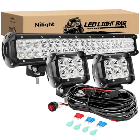 20 Inch 126W Double Row Spot Flood Led Light Bars | 2Pcs 4 Inch 18W Spot Light Pods | 16AWG Wire 3Pin Switch