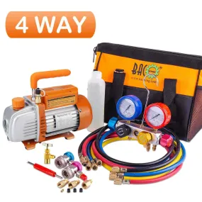 3.5CFM 4-Way AC Vacuum Pump and Gauge Set (R134a R22 R410a)