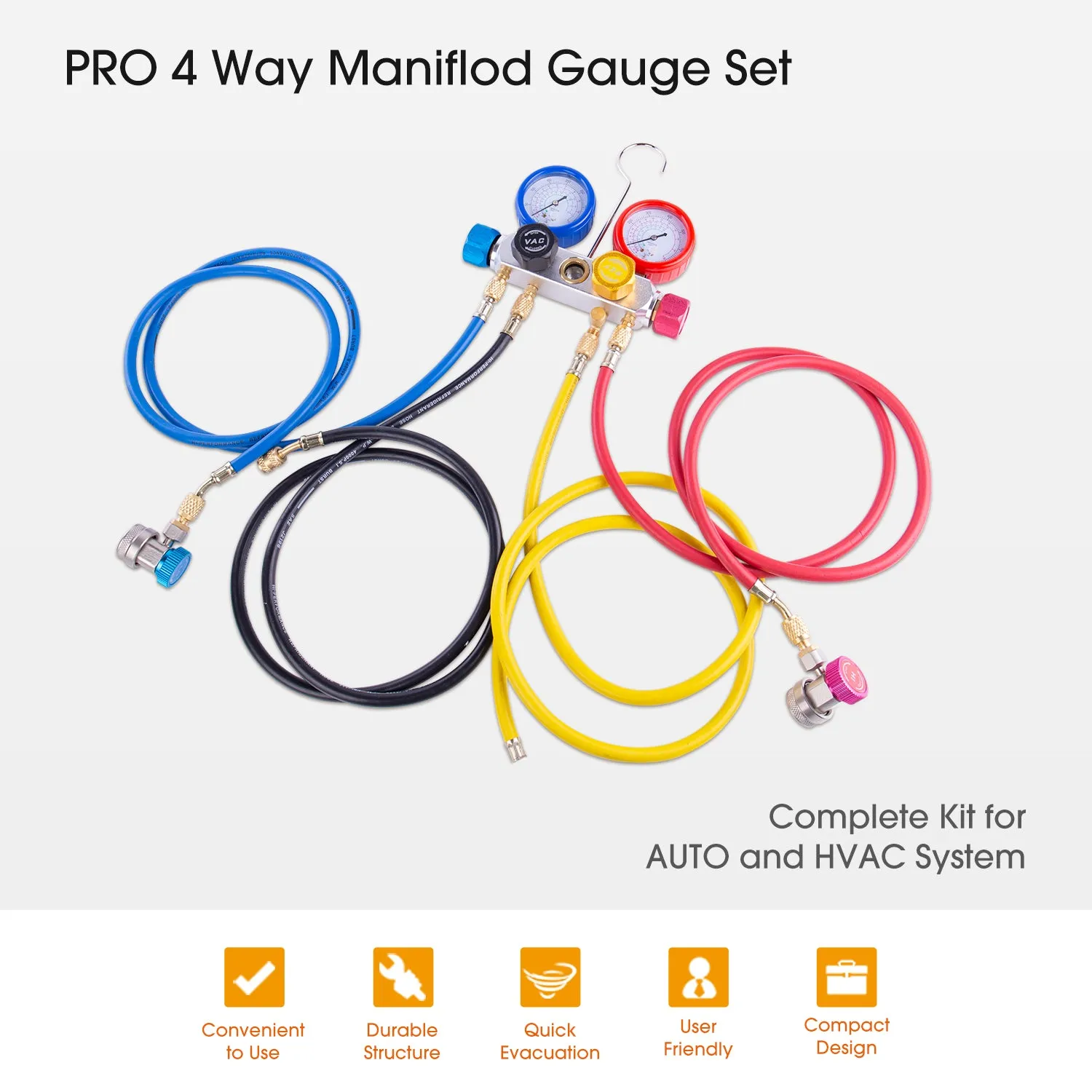 3.5CFM 4-Way AC Vacuum Pump and Gauge Set (R134a R22 R410a)