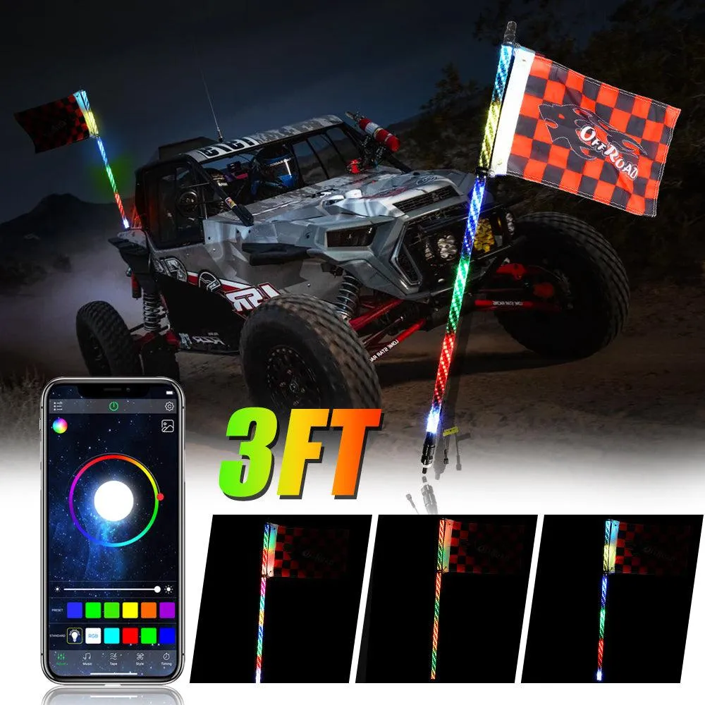 3FT/4FT RGB LED Whip Light with Bluetooth Controlled   Whip Light Mounting Brackets for UTV, ATV, Off-road Vehicle
