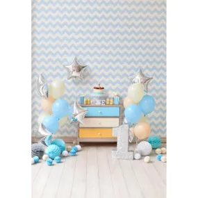 3x4m Blue Birthday Background with Polyester Material (Baby Design 2) - CLEARANCE