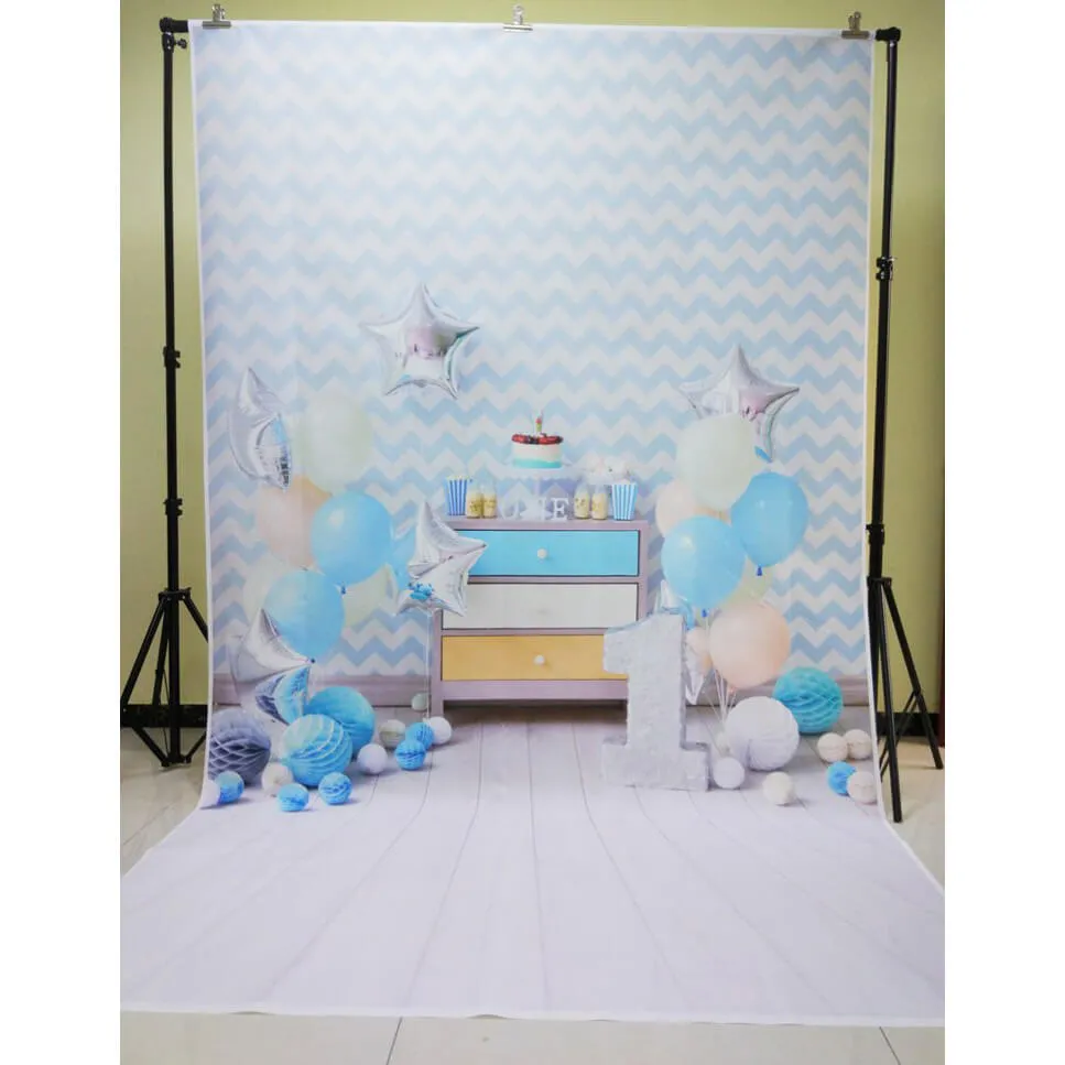 3x4m Blue Birthday Background with Polyester Material (Baby Design 2) - CLEARANCE