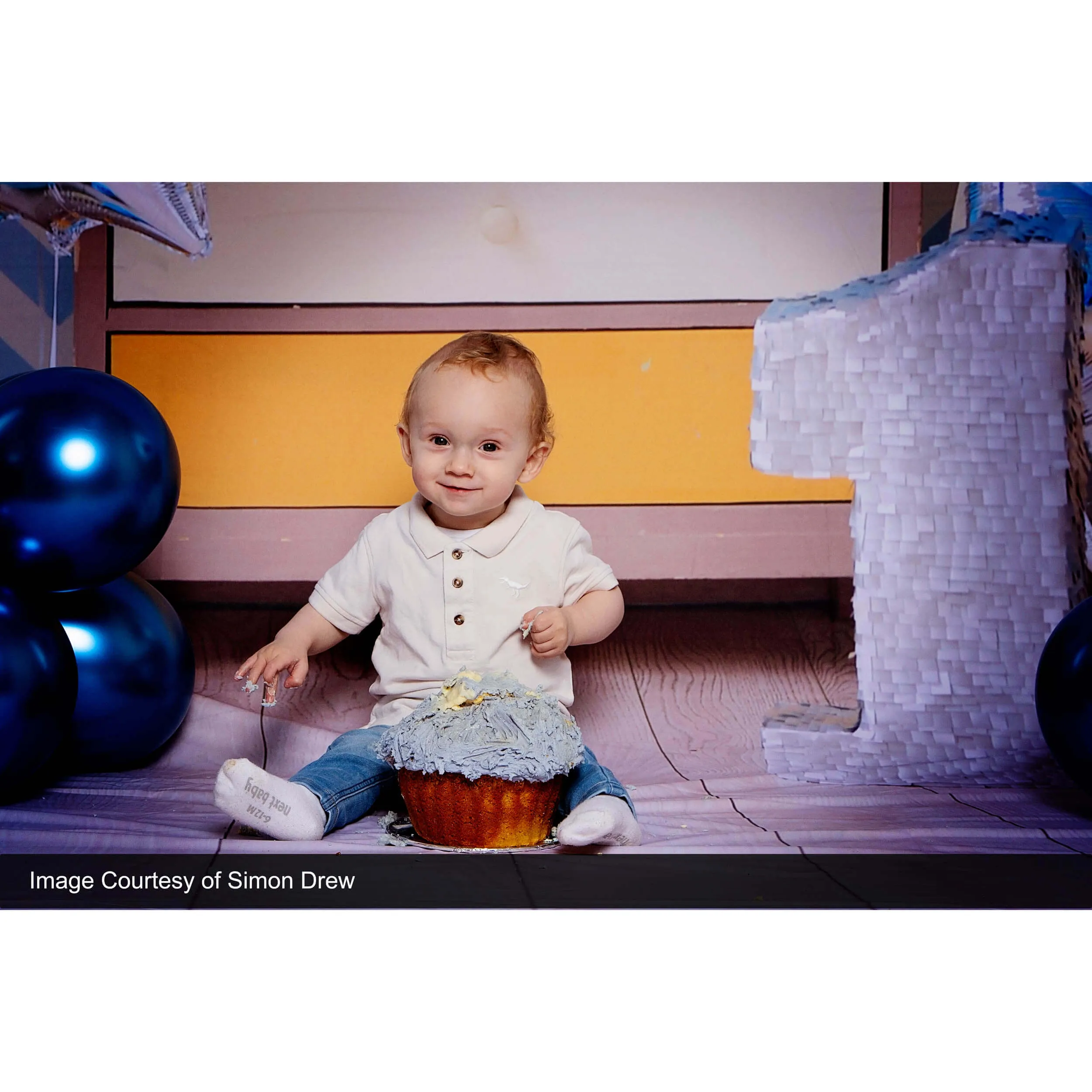 3x4m Blue Birthday Background with Polyester Material (Baby Design 2) - CLEARANCE