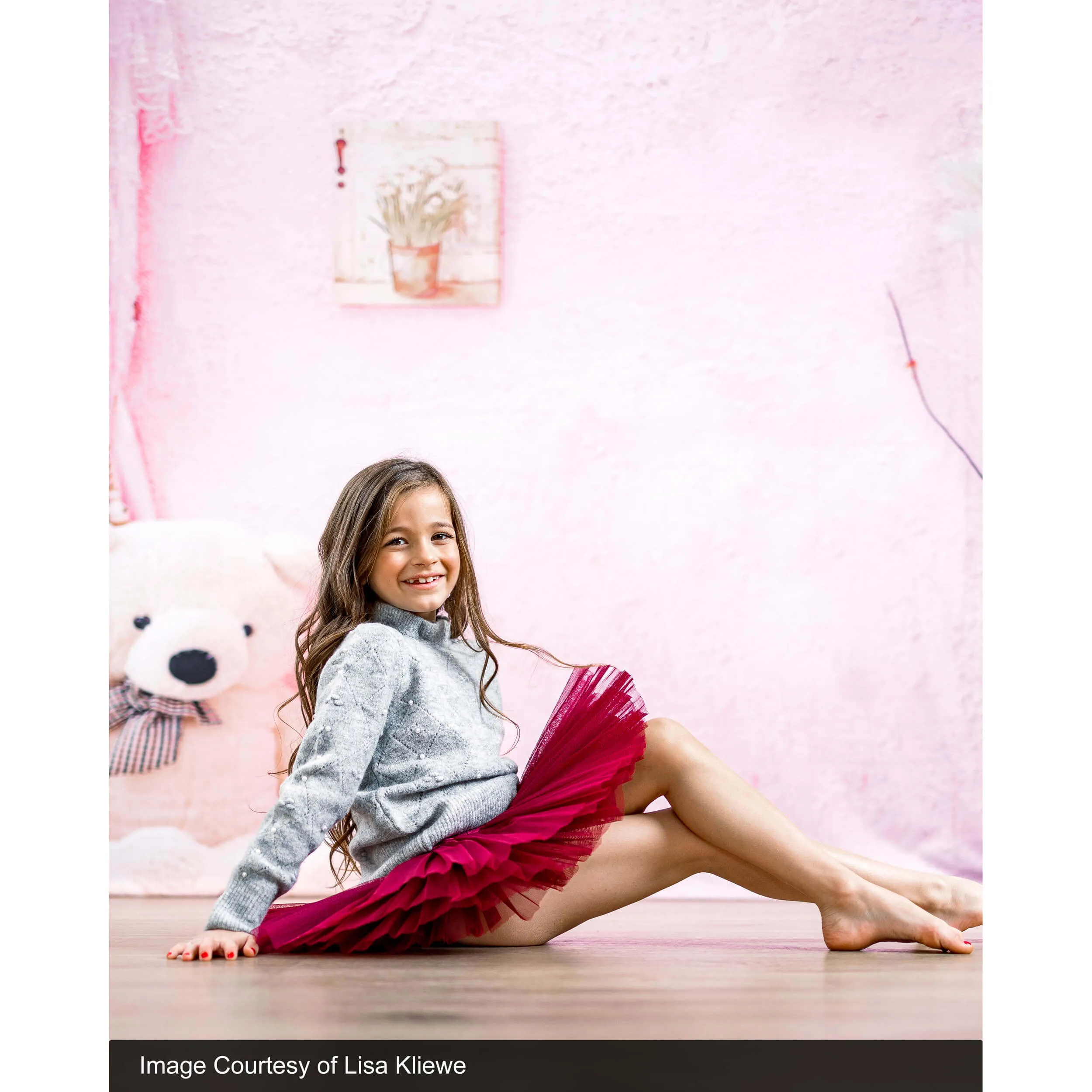 3x4m Pastel Pink Photography Background & White Bear (Baby Design 1) - CLEARANCE