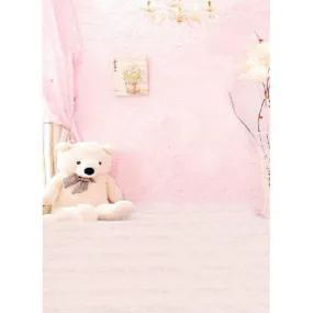 3x4m Pastel Pink Photography Background & White Bear (Baby Design 1) - CLEARANCE