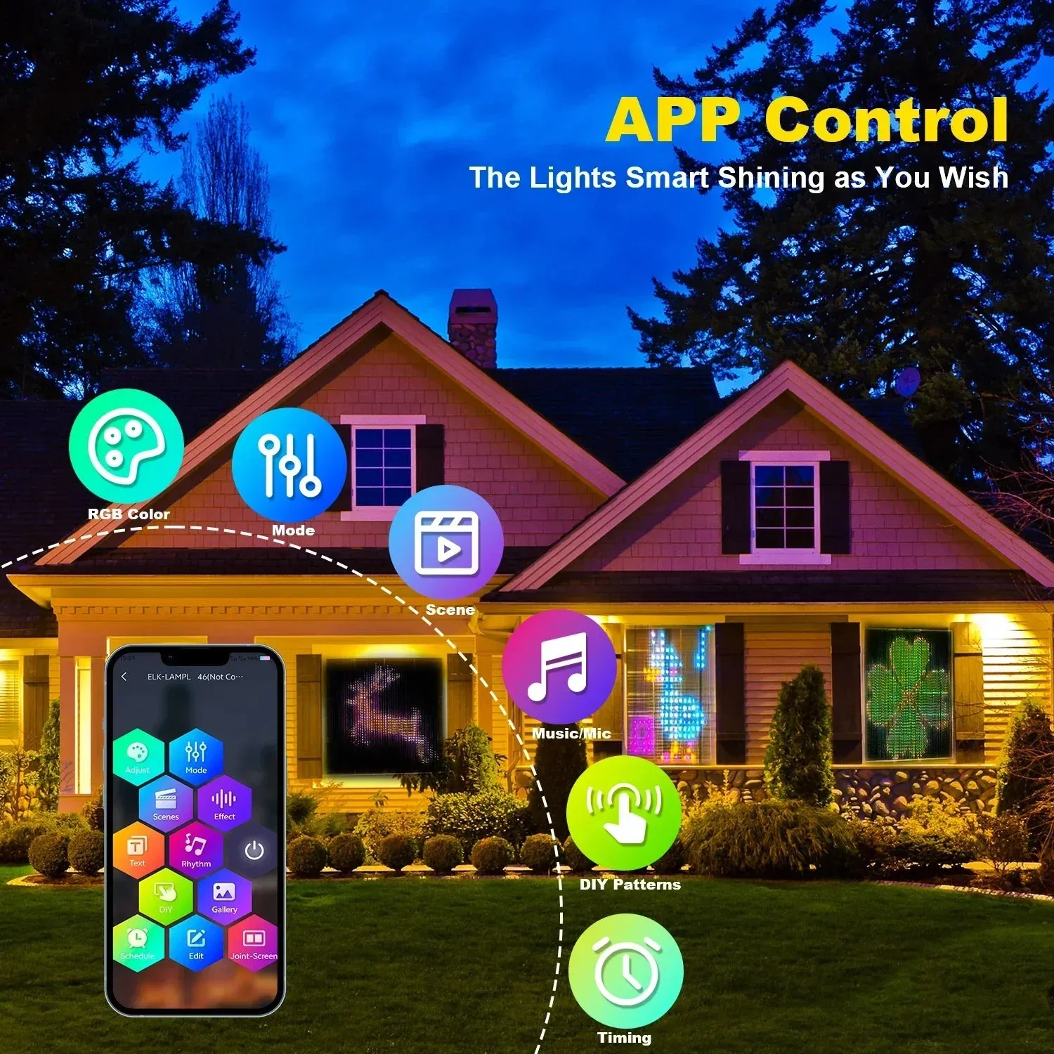 400Leds Smart Curtain Lights Bluetooth App LED String RGB Fairy Lights DIY Music Change Display for Window Bedroom Decoration