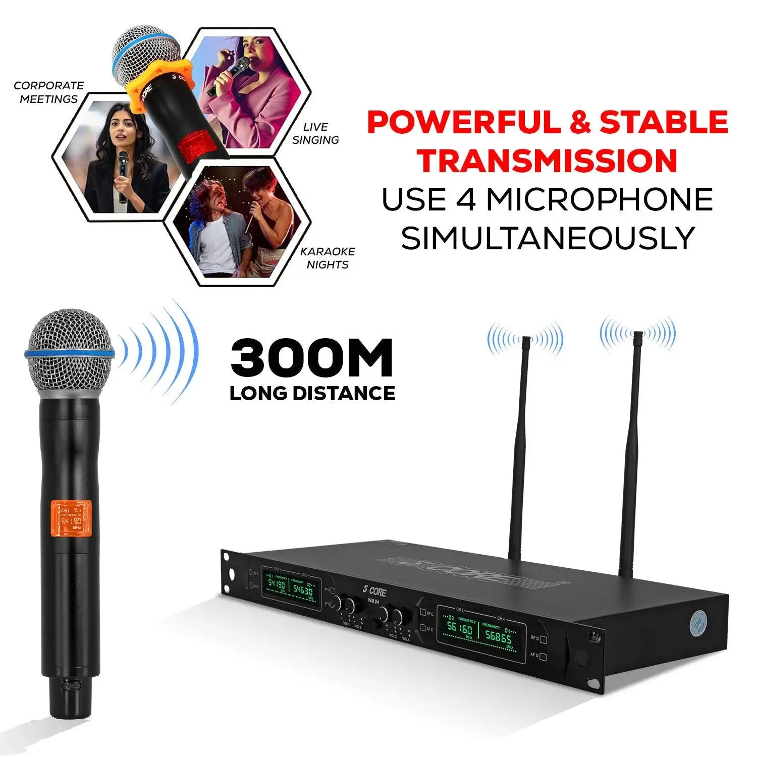 5 Core Wireless Microphones 8 Channel Dynamic Professional UHF Singing Mic System