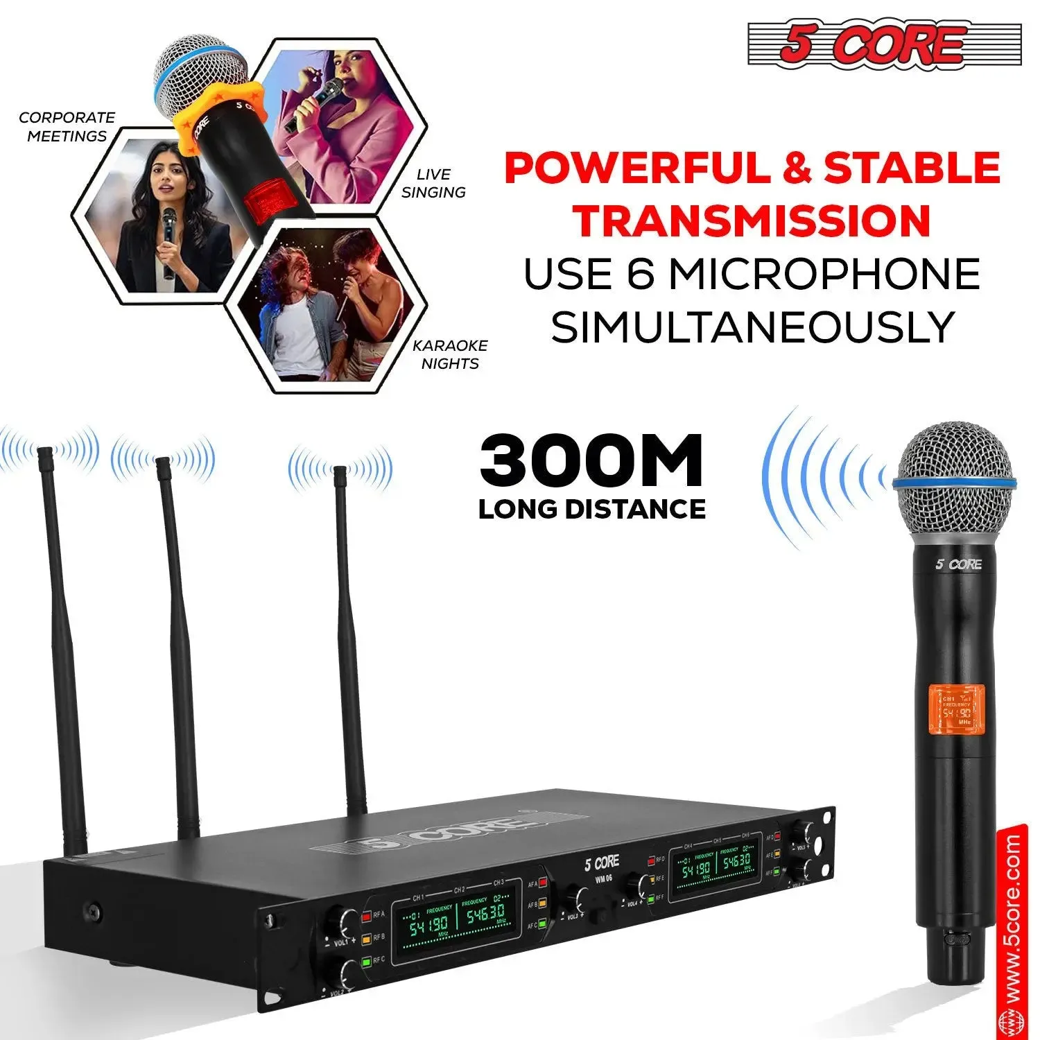 5 Core Wireless Microphones 8 Channel Dynamic Professional UHF Singing Mic System