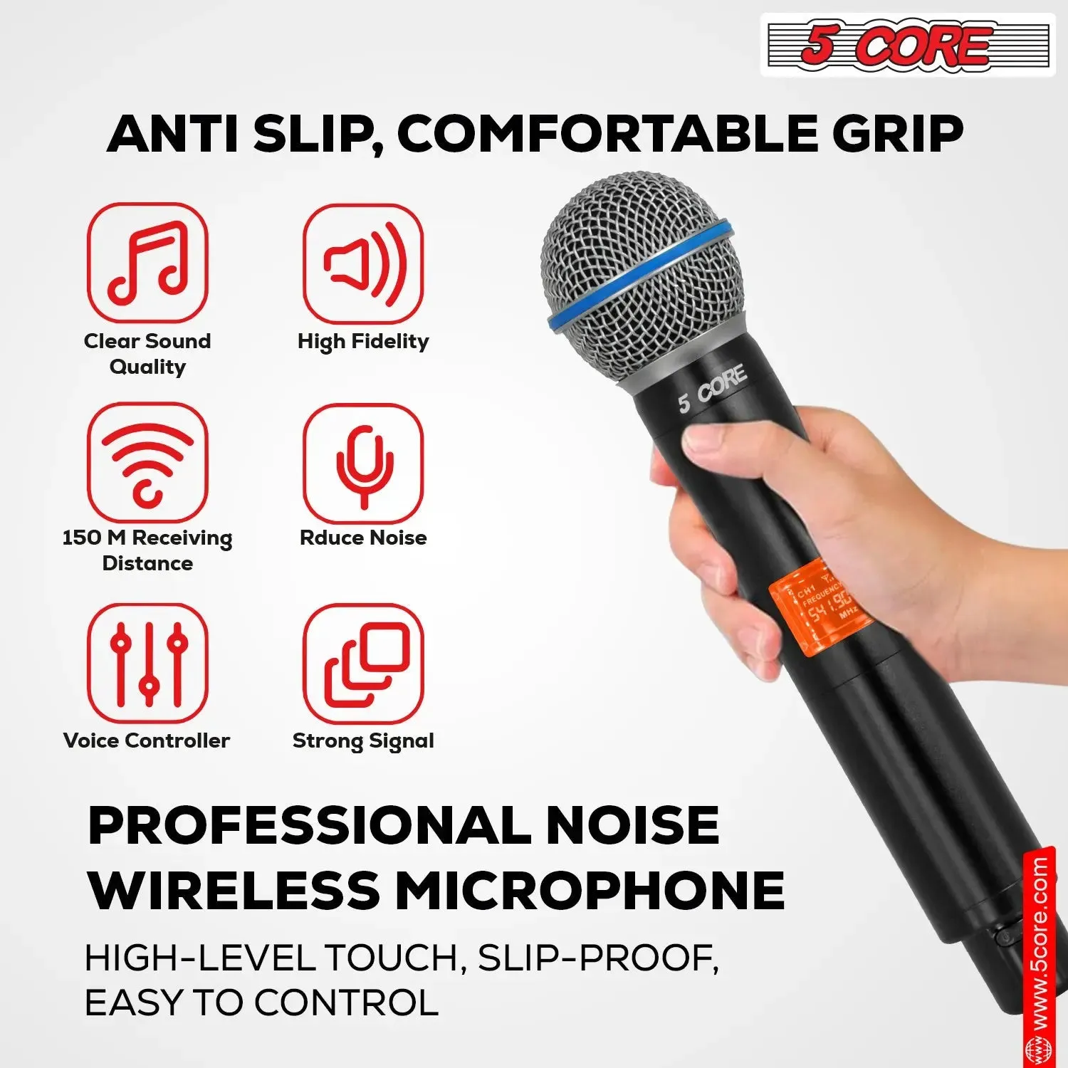 5 Core Wireless Microphones 8 Channel Dynamic Professional UHF Singing Mic System