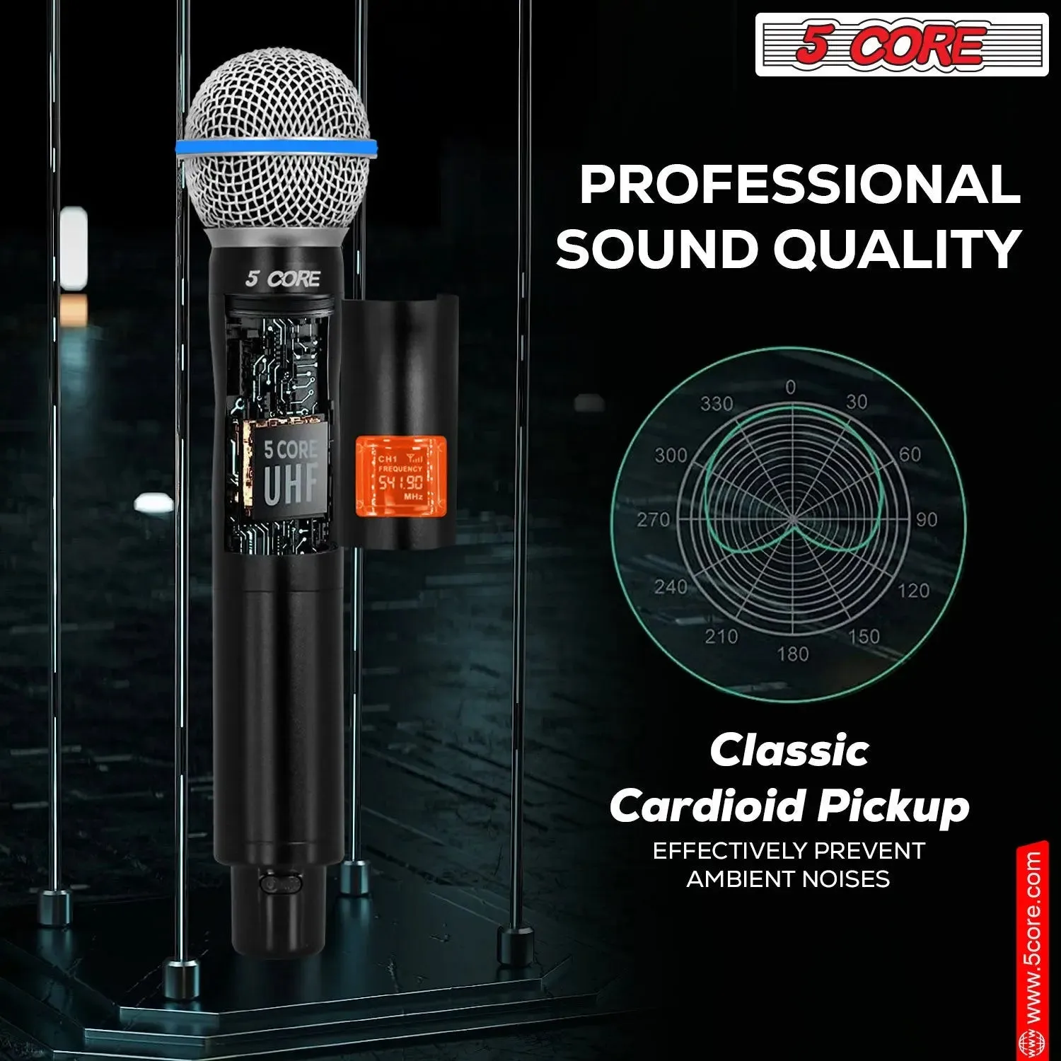5 Core Wireless Microphones 8 Channel Dynamic Professional UHF Singing Mic System