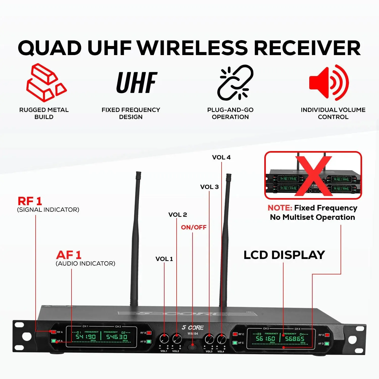 5 Core Wireless Microphones 8 Channel Dynamic Professional UHF Singing Mic System
