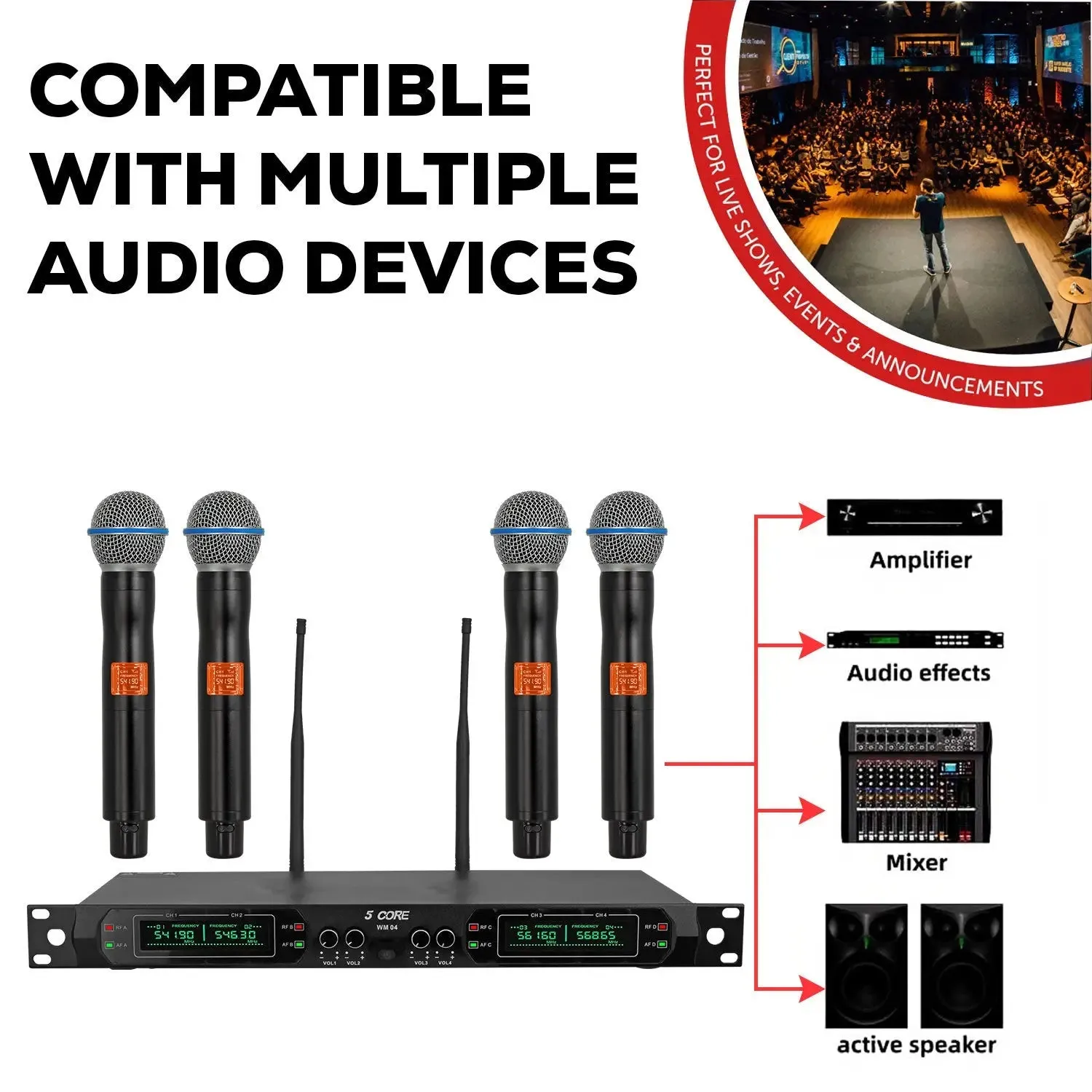 5 Core Wireless Microphones 8 Channel Dynamic Professional UHF Singing Mic System
