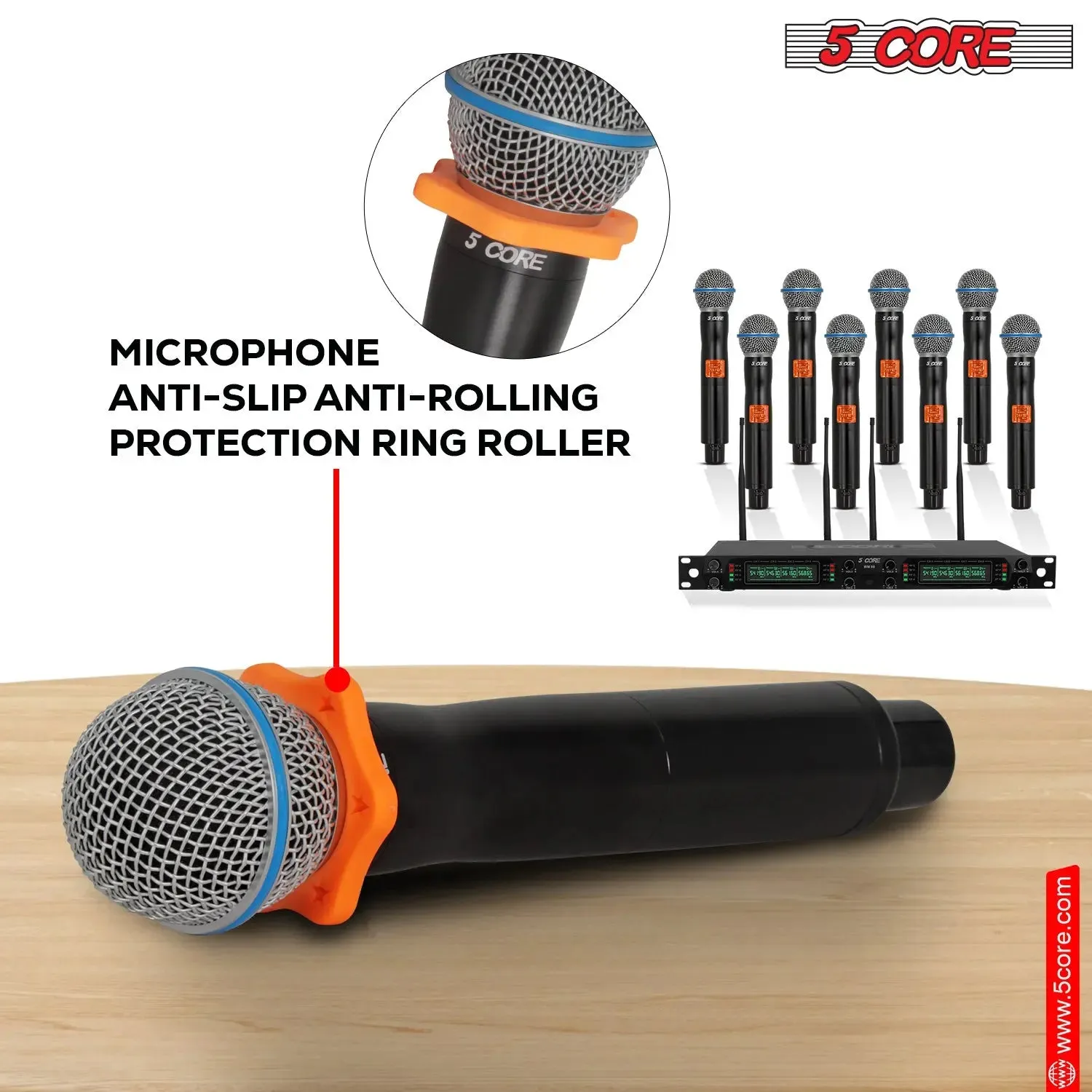 5 Core Wireless Microphones 8 Channel Dynamic Professional UHF Singing Mic System