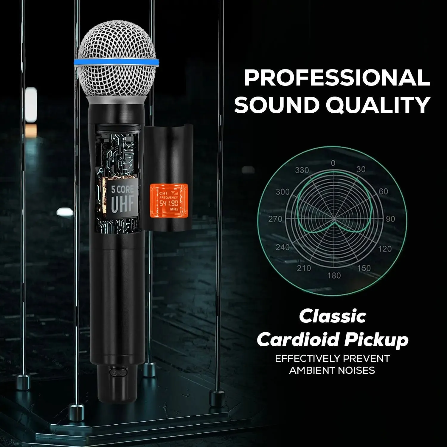 5 Core Wireless Microphones 8 Channel Dynamic Professional UHF Singing Mic System