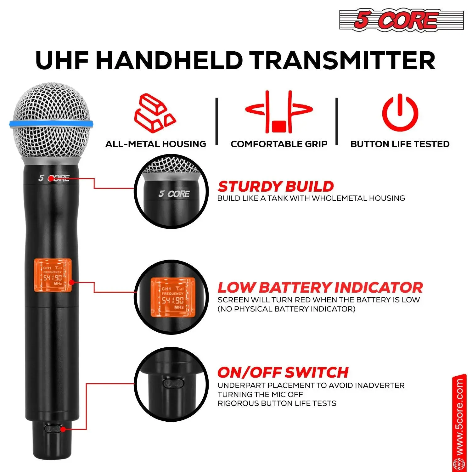 5 Core Wireless Microphones 8 Channel Dynamic Professional UHF Singing Mic System