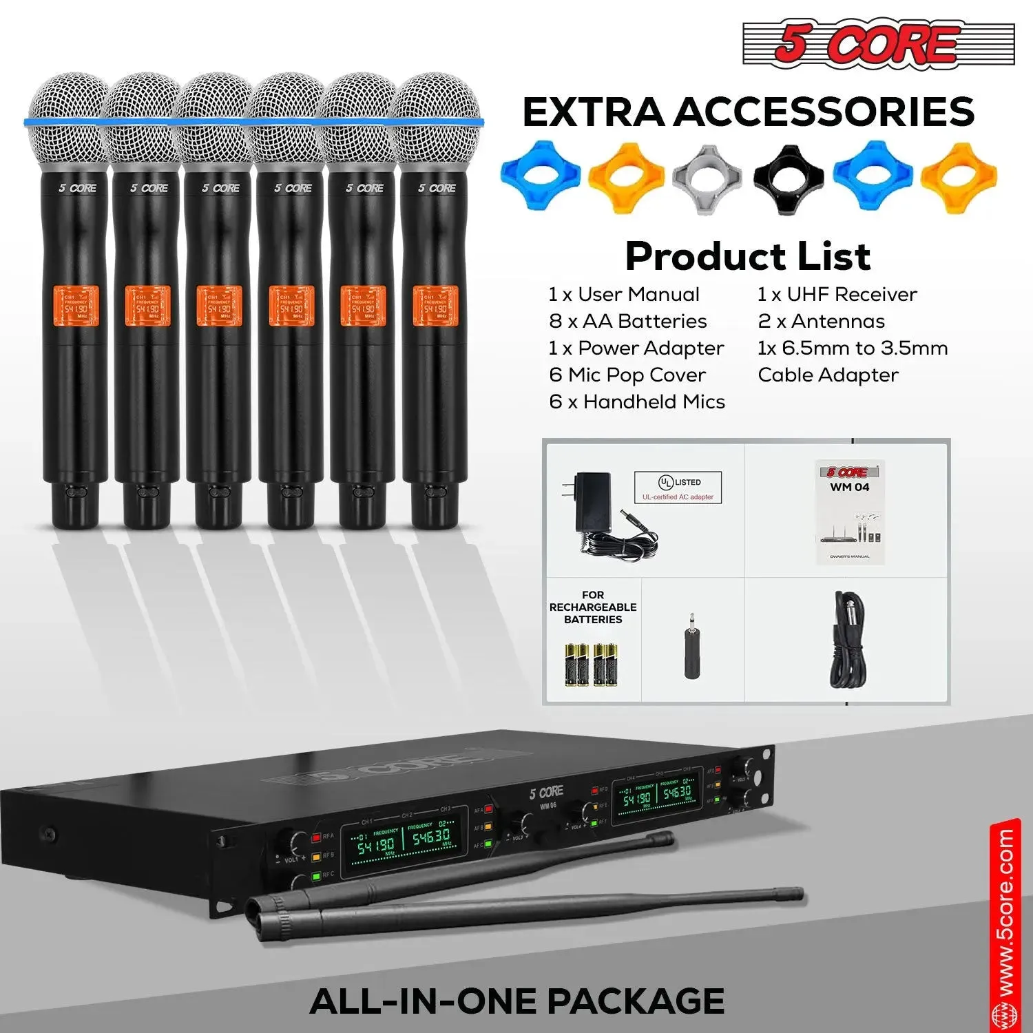 5 Core Wireless Microphones 8 Channel Dynamic Professional UHF Singing Mic System