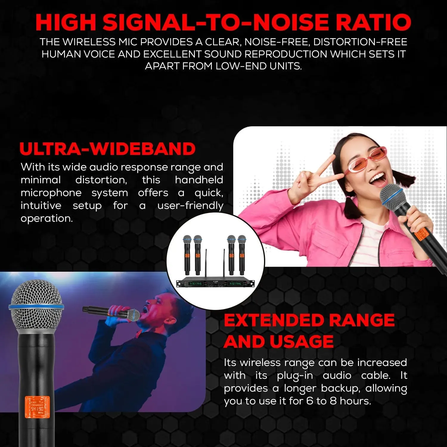 5 Core Wireless Microphones 8 Channel Dynamic Professional UHF Singing Mic System