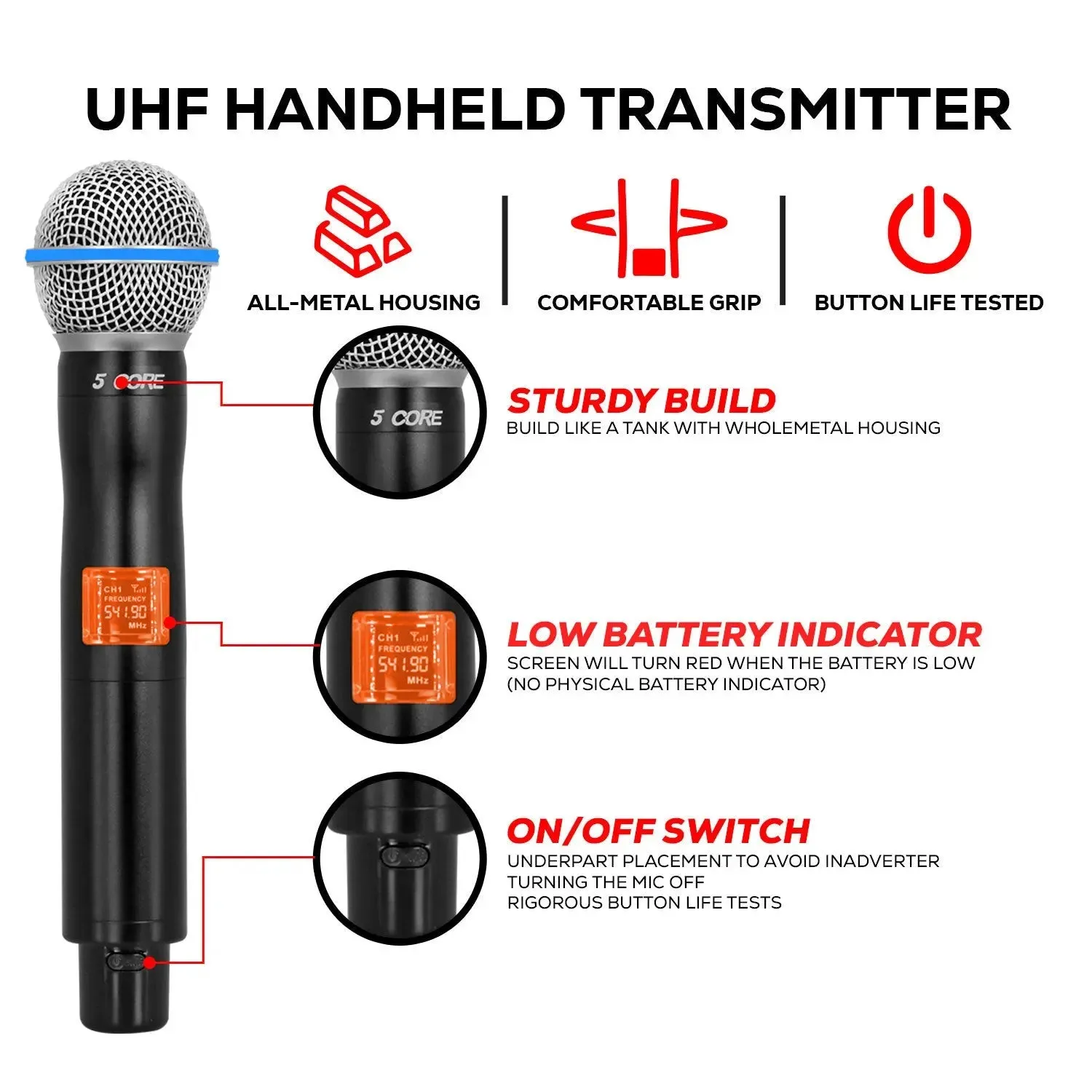 5 Core Wireless Microphones 8 Channel Dynamic Professional UHF Singing Mic System
