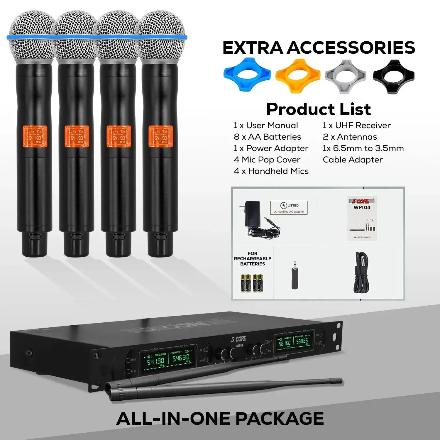 5 Core Wireless Microphones 8 Channel Dynamic Professional UHF Singing Mic System