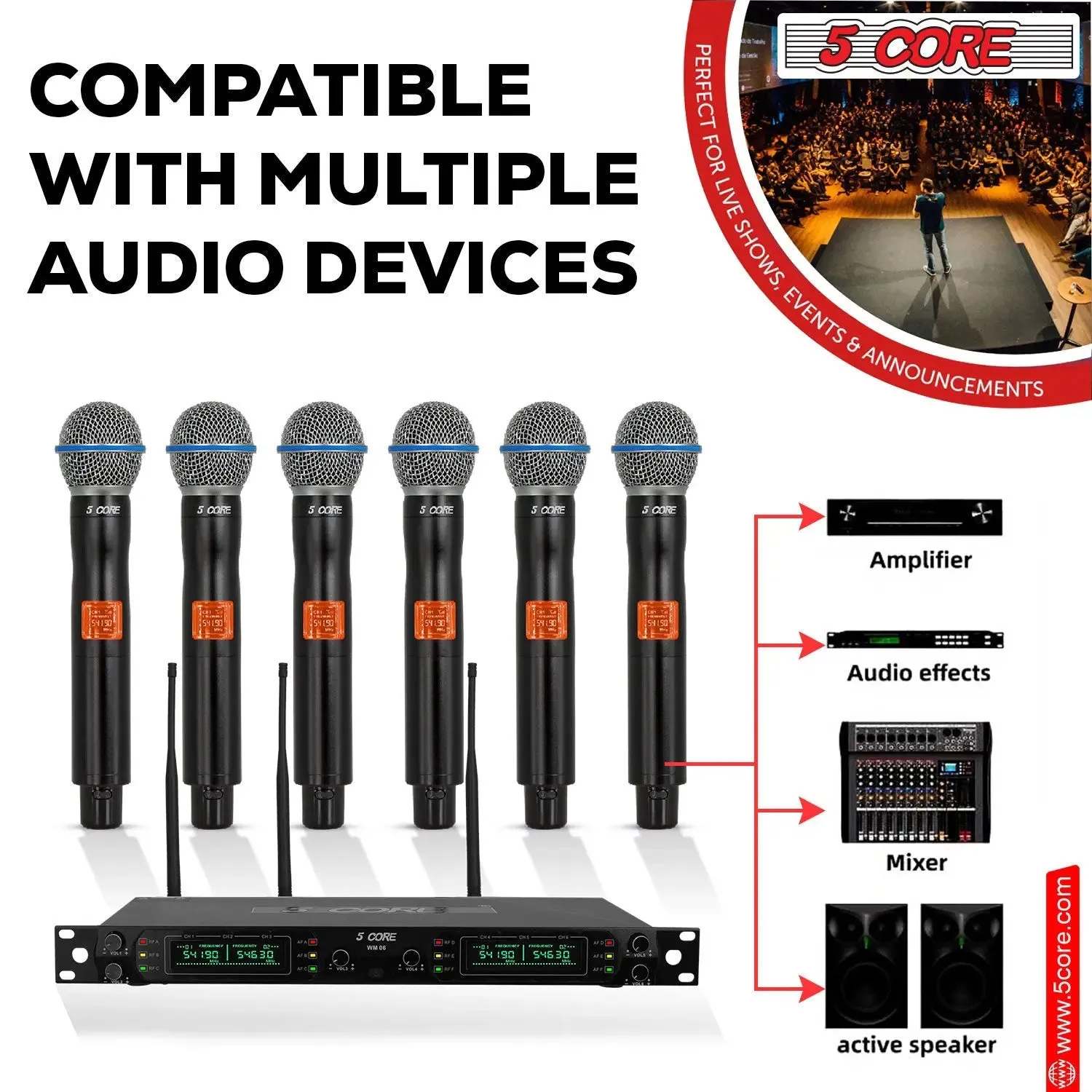 5 Core Wireless Microphones 8 Channel Dynamic Professional UHF Singing Mic System