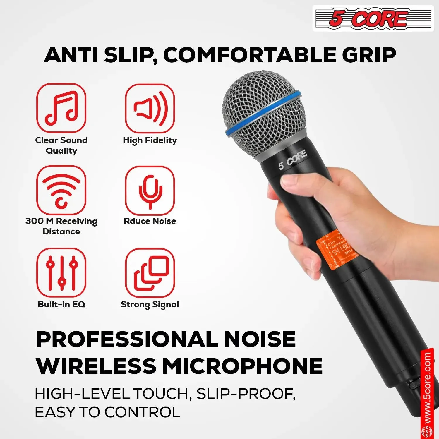 5 Core Wireless Microphones 8 Channel Dynamic Professional UHF Singing Mic System