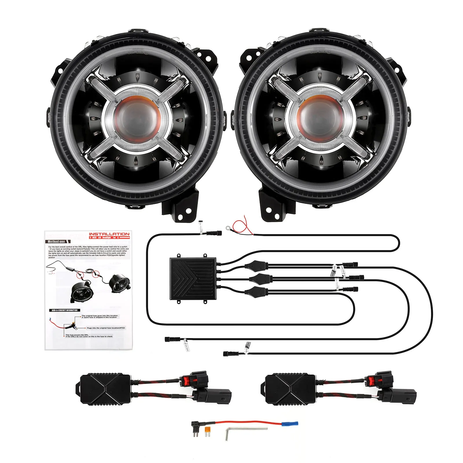 52" V-PRO Series RGBW LED Light Bar   9" Bluetooth controlled RGB Headlights with DRL for Jeep Wrangler JL JLU/ Jeep Gladiator JT