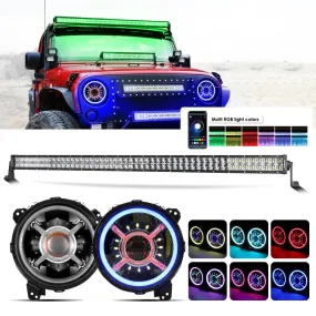52" V-PRO Series RGBW LED Light Bar 9" Bluetooth controlled RGB Headlights with DRL for Jeep Wrangler JL JLU/ Jeep Gladiator JT 52" V-PRO Series RGBW LED Light Bar 9" Bluetooth controlled RGB Headlights with DRL for Jeep Wrangler JL JLU/ Jeep Gladiator JT