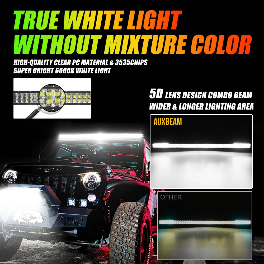 52" V-PRO Series RGBW LED Light Bars   4" LED Pods  52" Windshield Mounting Brackets for 2018-2021 Jeep Wrangler JL