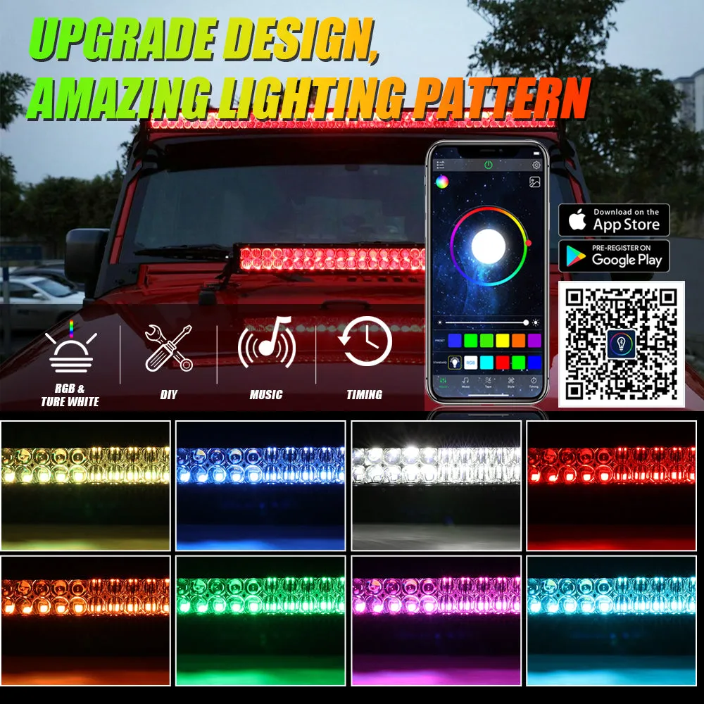 52" V-PRO Series RGBW LED Light Bars   4" LED Pods  52" Windshield Mounting Brackets for 2018-2021 Jeep Wrangler JL