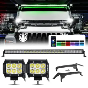 52" V-PRO Series RGBW LED Light Bars   4" LED Pods  52" Windshield Mounting Brackets for 2018-2021 Jeep Wrangler JL