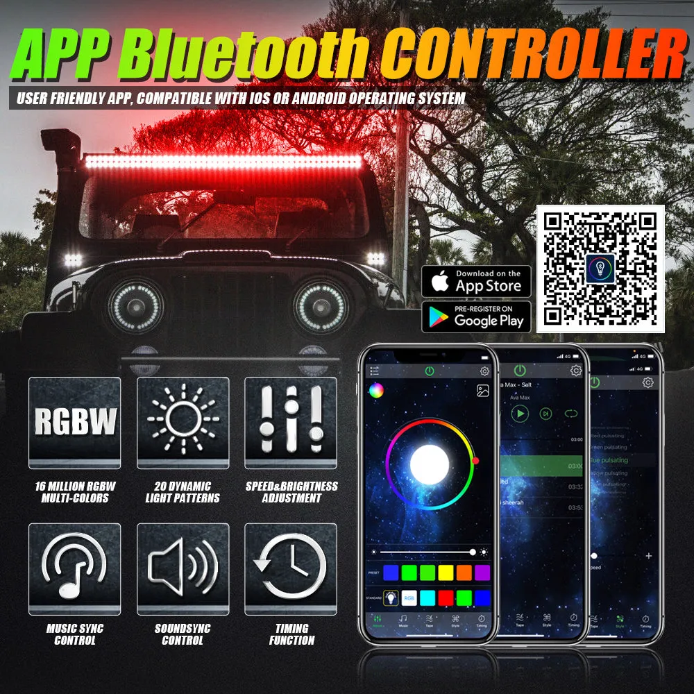 52" V-PRO Series RGBW LED Light Bars   4" LED Pods  52" Windshield Mounting Brackets for 2018-2021 Jeep Wrangler JL