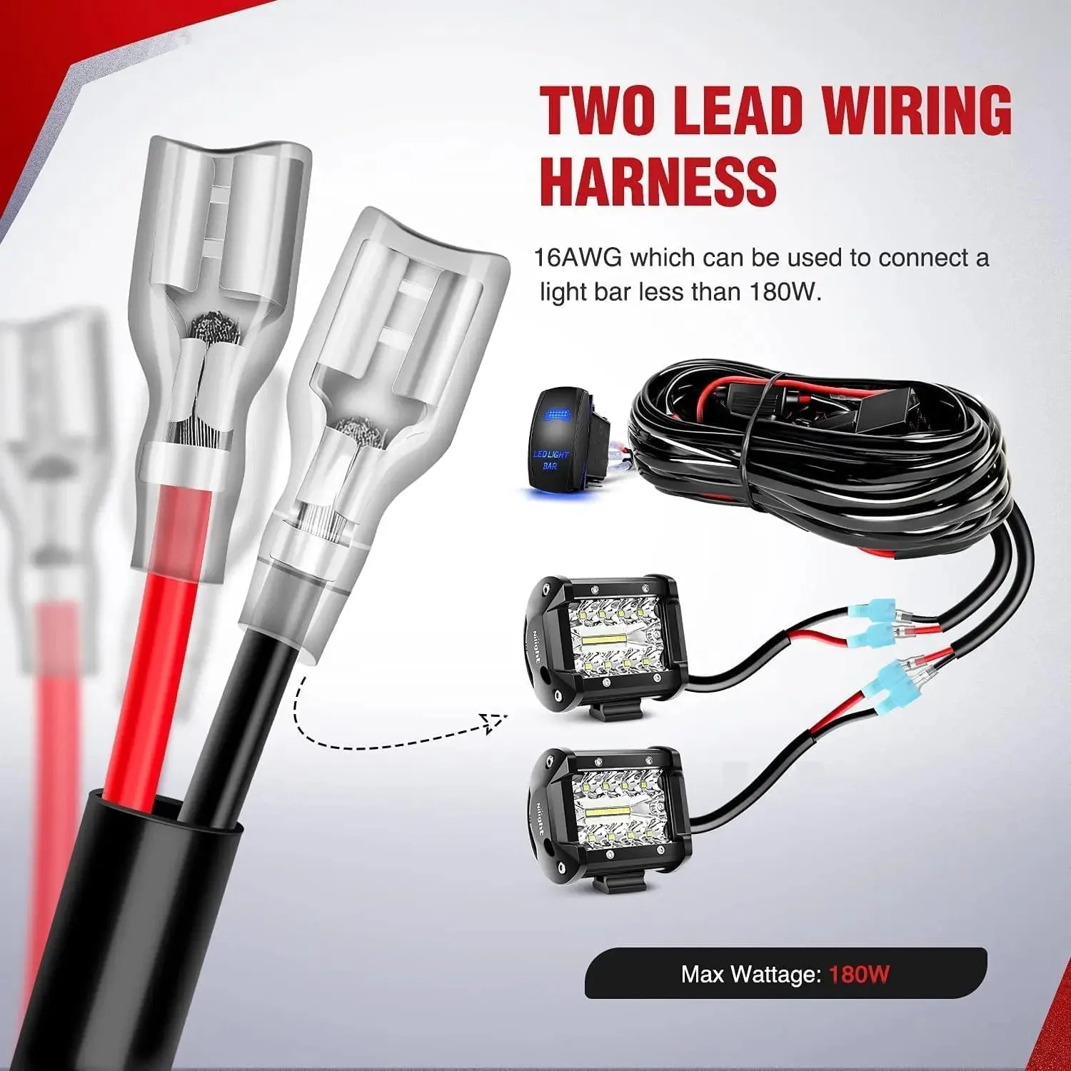 6.5 Inch 120W Triple Row Spot Flood LED Light Bars (Pair) | 16AWG Wire 5Pin Switch
