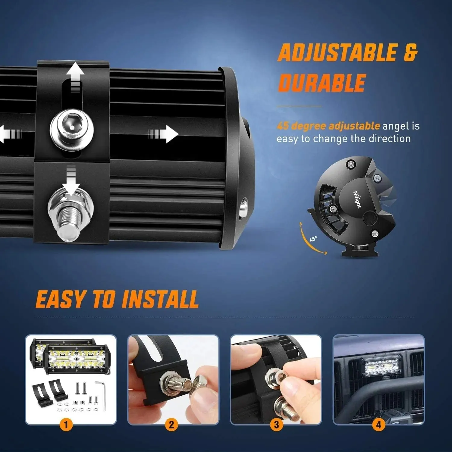 6.5 Inch 120W Triple Row Spot Flood LED Light Bars (Pair) | 16AWG Wire 5Pin Switch