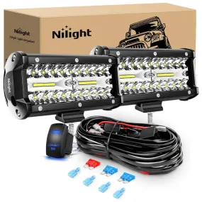 6.5 Inch 120W Triple Row Spot Flood LED Light Bars (Pair) | 16AWG Wire 5Pin Switch