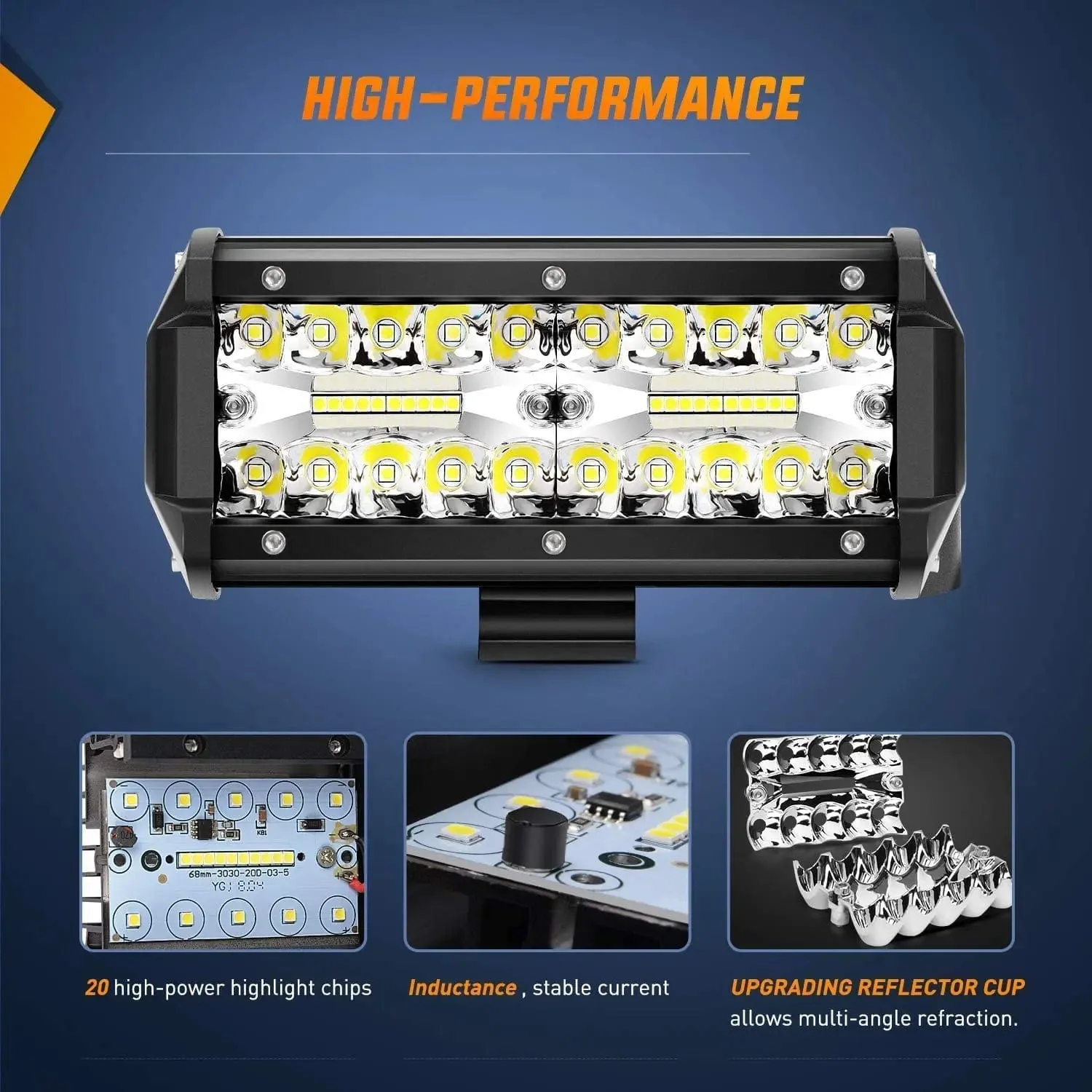 6.5 Inch 120W Triple Row Spot Flood LED Light Bars (Pair) | 16AWG Wire 5Pin Switch