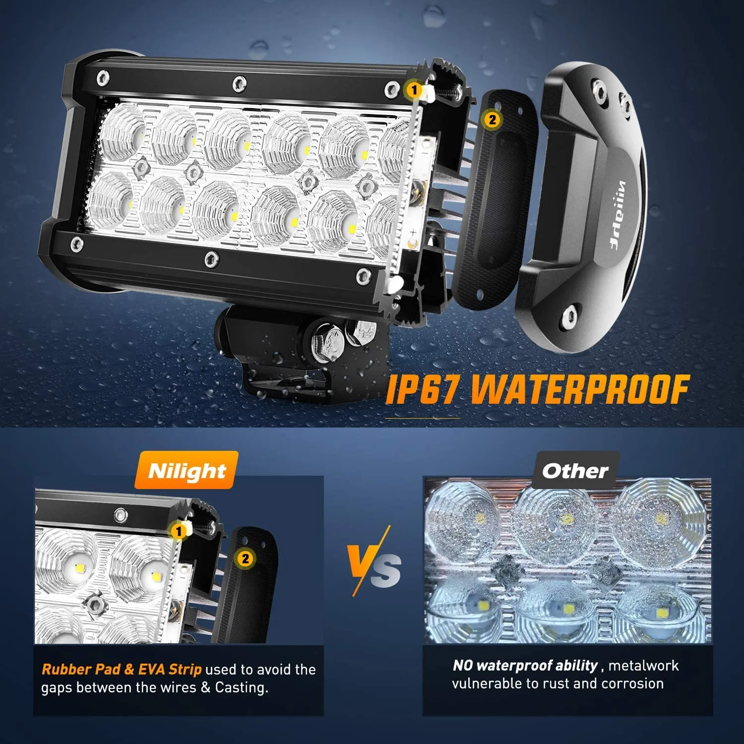 6.5 Inch 36W 1260LM Double Row Flood Led Light Bars (Pair)