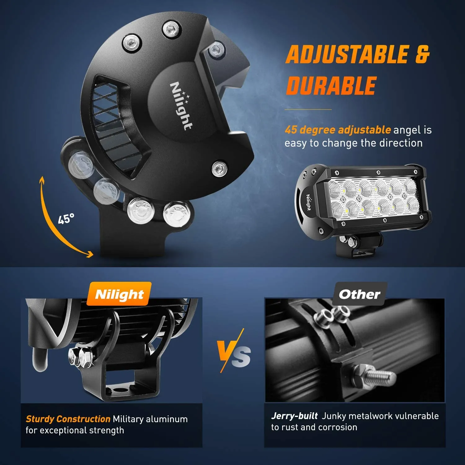 6.5 Inch 36W 1260LM Double Row Flood Led Light Bars (Pair)