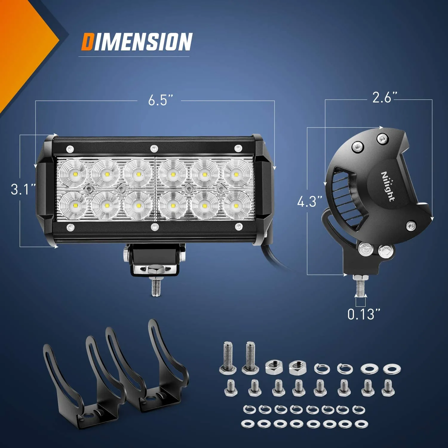 6.5 Inch 36W 1260LM Double Row Flood Led Light Bars (Pair)