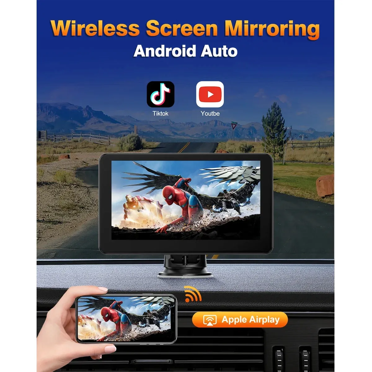 6.86 Inch Touch Carplay Screen Car Stereo for Vehicle Wireless Carplay&Android Auoto with Backup Camera, Mirror Link, FM, Bluetooth, GPS