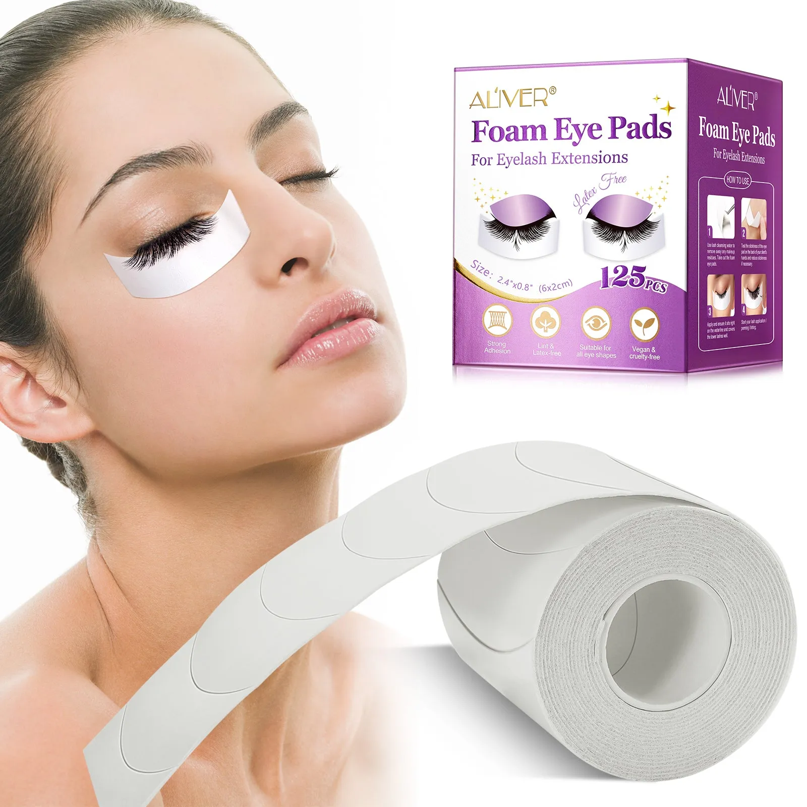 Aliver 125 PCS Eye Pads for Lash Extensions, Pre-cut Foam Tape for Eyelash Extensions