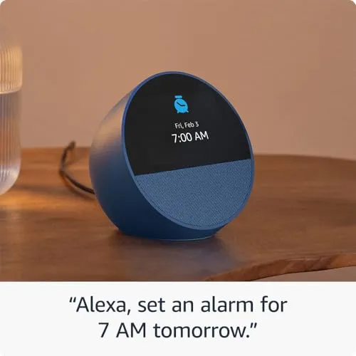 Amazon Echo Spot (2024 release), Smart alarm clock with vibrant sound   Alexa, Ocean Blue