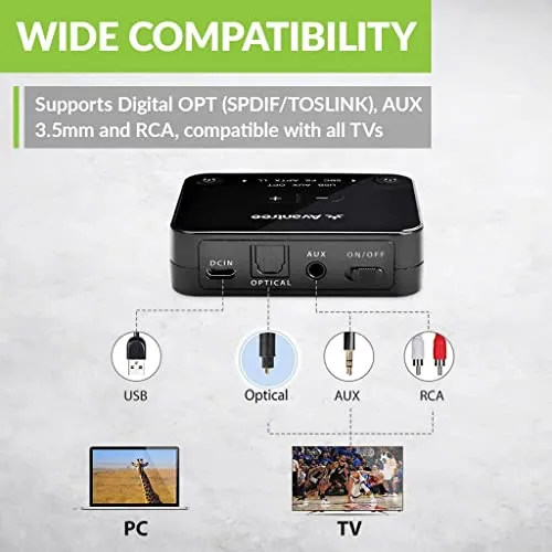 Avantree Audikast Plus Bluetooth 5.0 Transmitter for TV with Volume Control
