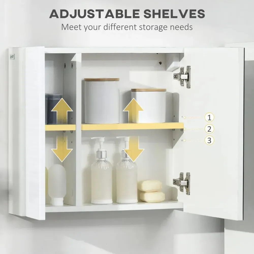 Bathroom Mirror Cabinet - White Wall Mount Organizer