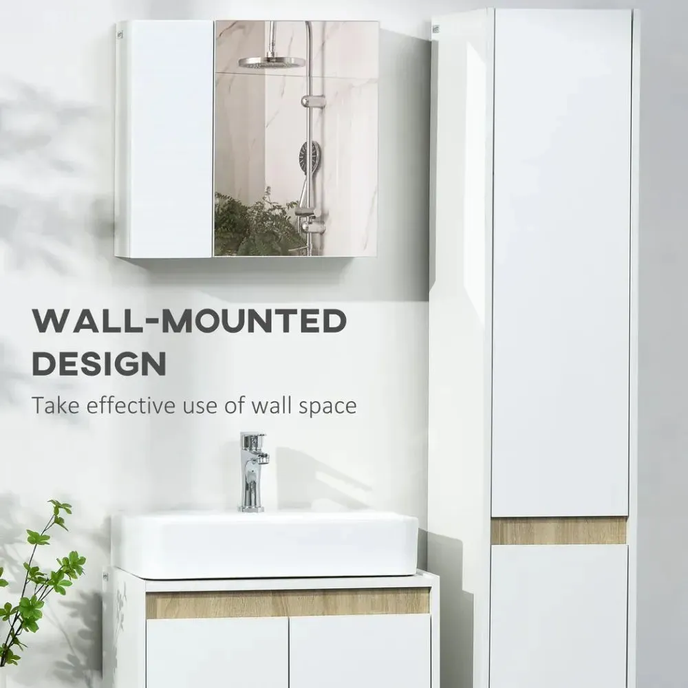Bathroom Mirror Cabinet - White Wall Mount Organizer