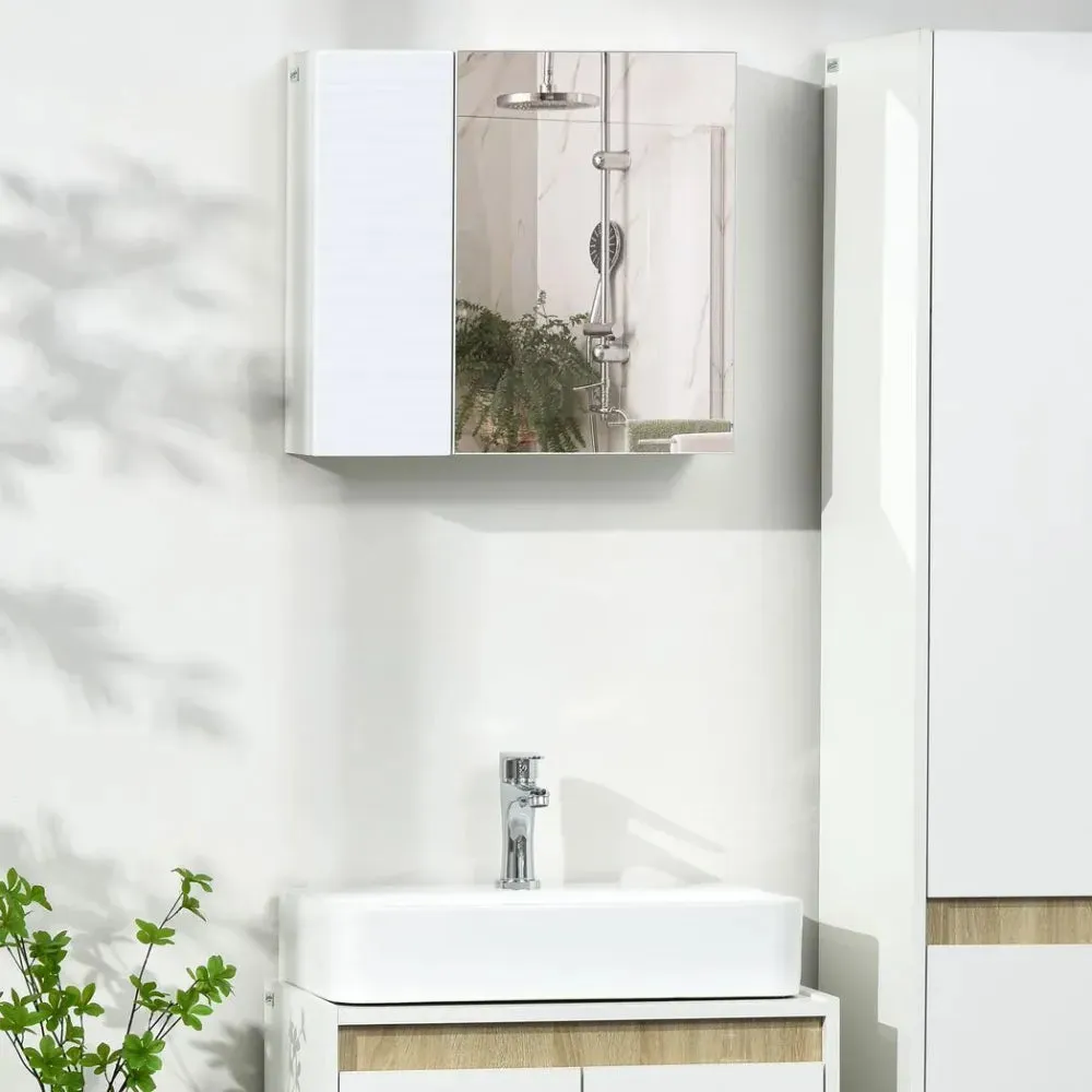 Bathroom Mirror Cabinet - White Wall Mount Organizer