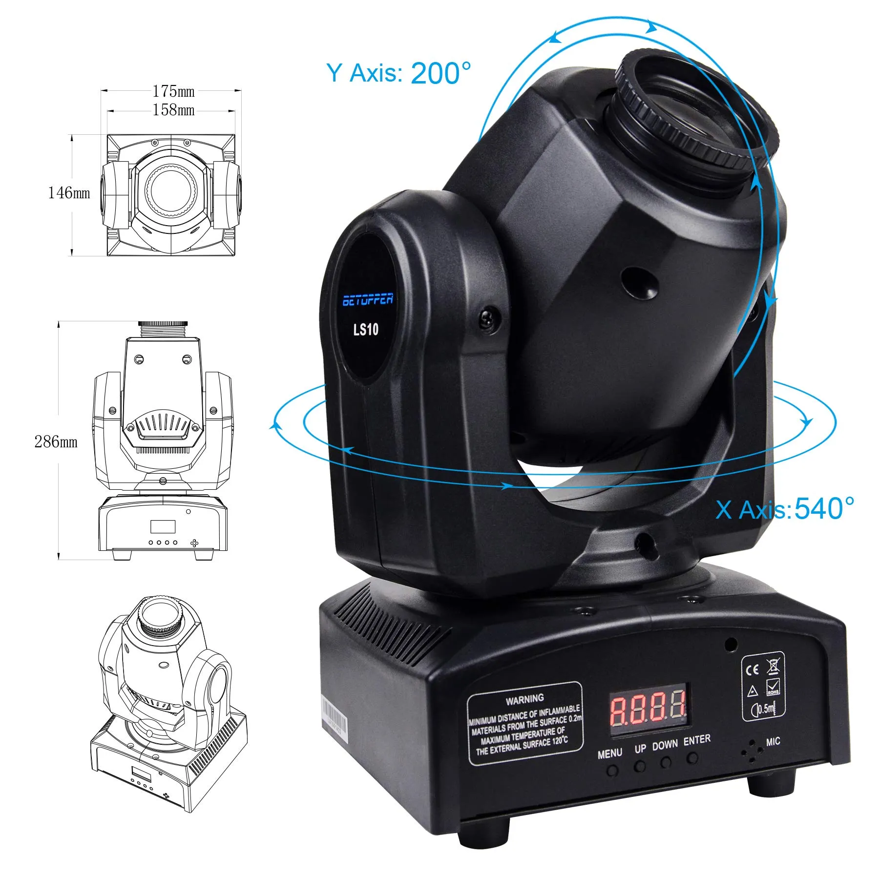 Betopper Spot Moving Head Lights 10W 8 GOBO 8 Colors  For Night Club Wedding Theater